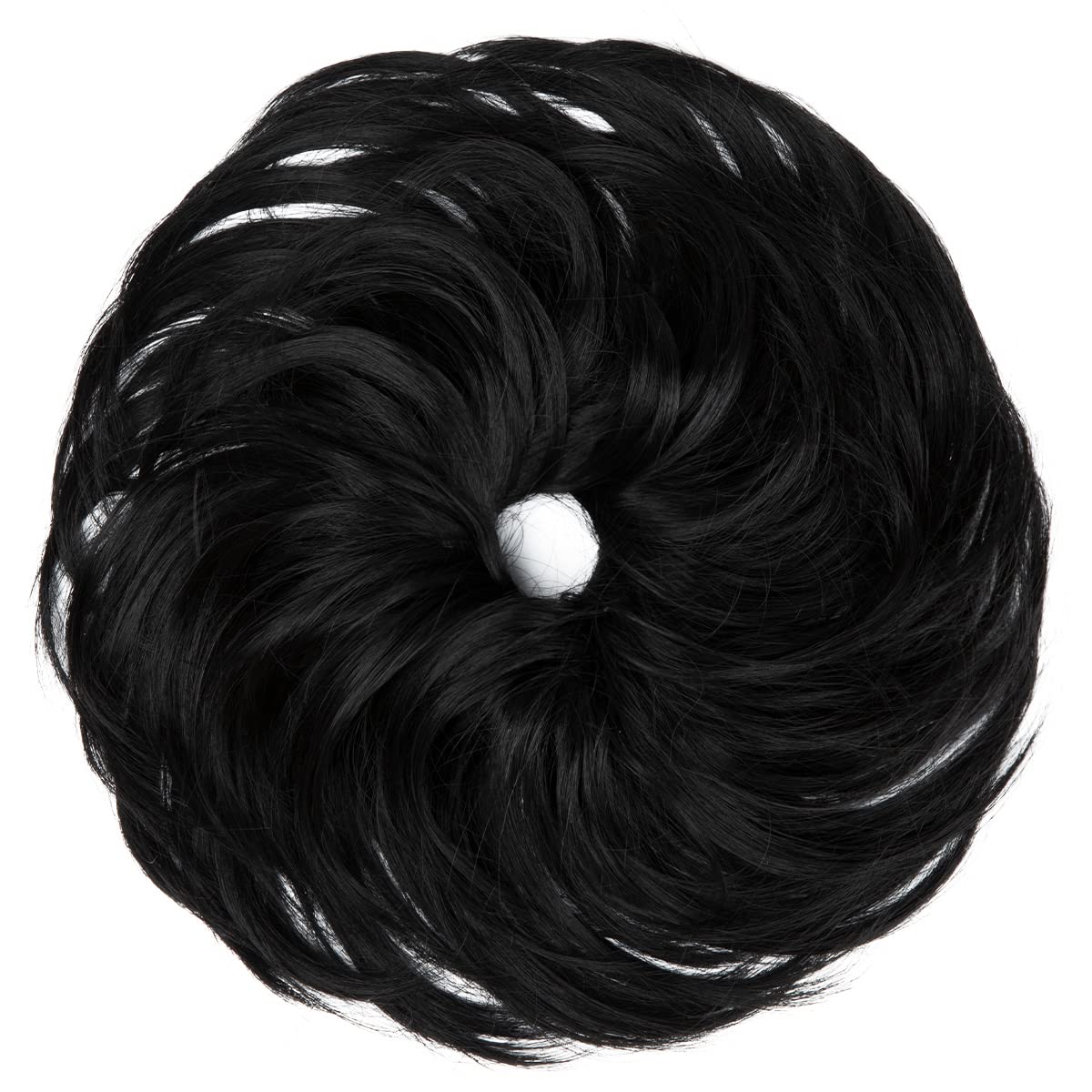 CJL HAIR Large Messy Bun Hair Piece Wavy Curly Scrunchies Synthetic Chignon Ponytail Hair Extensions Thick Updo Hairpieces for Women Jet Black