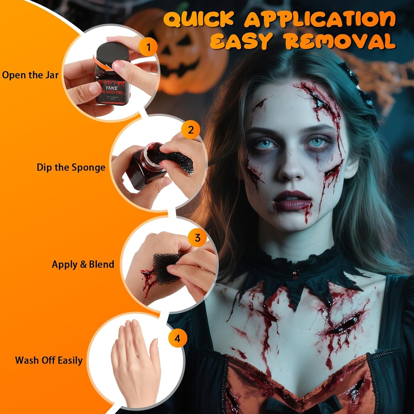 Halloween Scab Blood Gel, 60g Coagulated Blood Makeup with Sponge for Realistic Wounds, Cuts, SFX FX Makeup, Vampire Zombie Monster Cosplay, Scab Blood SFX for Face & Body