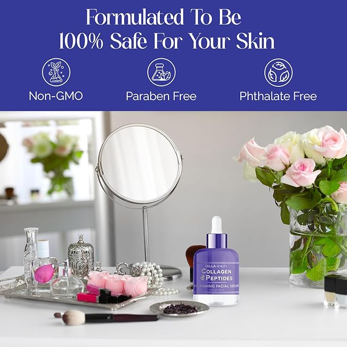 Bella Beauty Collagen & Peptides Nourishing Facial Serum - Stimulates Collagen, Reduces Fine Lines & Wrinkles, Deeply Hydrates - Dermatologist Tested, Korean Skin Care for All Skin Types - 1.69 Fl. Oz