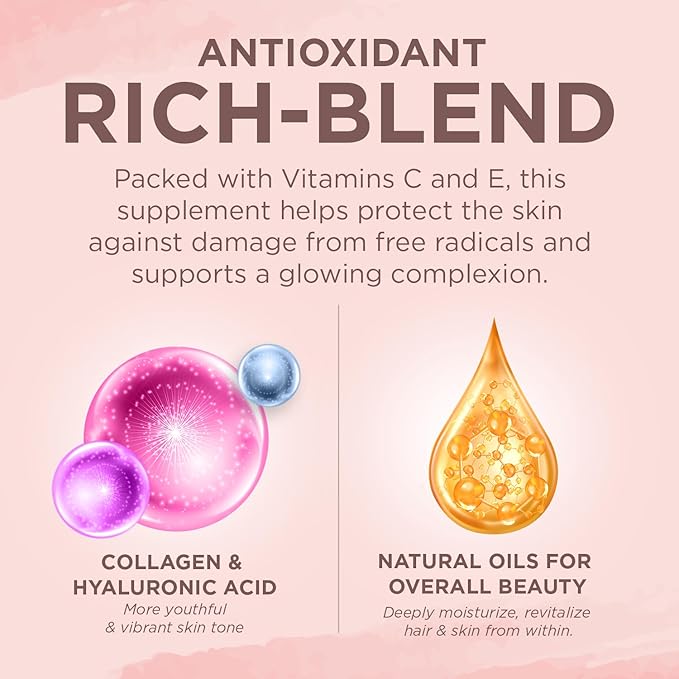 Hair Skin and Nails Vitamins – 5000mcg Biotin with Vitamin C, E, Collagen, Hyaluronic Acid, Argan & Coconut Oil – Luscious Hair Growth & Radiant Skin Supplement for Women – 120 Softgels