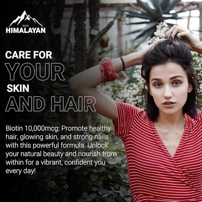 10000 MCG Biotin Supplement Capsules Promote Hair Skin & Nails Health Enriched with Sesbania grandiflora Vitamin C Grape Seed & Bamboo Extract for Men Women - 60 Capsule