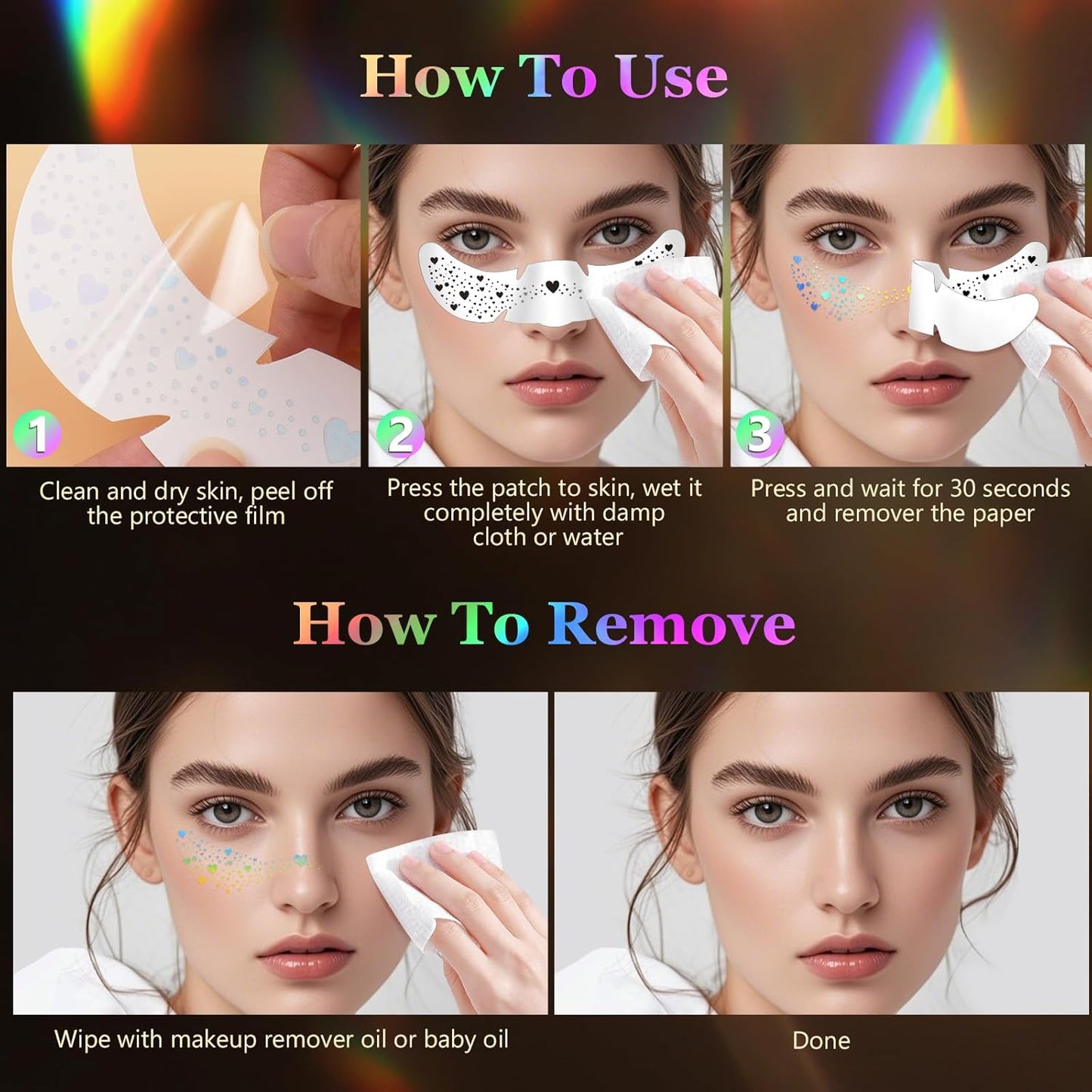 HyperFun 12Pcs Face Glitter Freckles, Face Glitter Fake Freckles Sticker, Gold Sliver Holographic Multichrome Waterproof Sparkle Freckles Makeup Patches for Women Rave Festival Accessories Party Prom