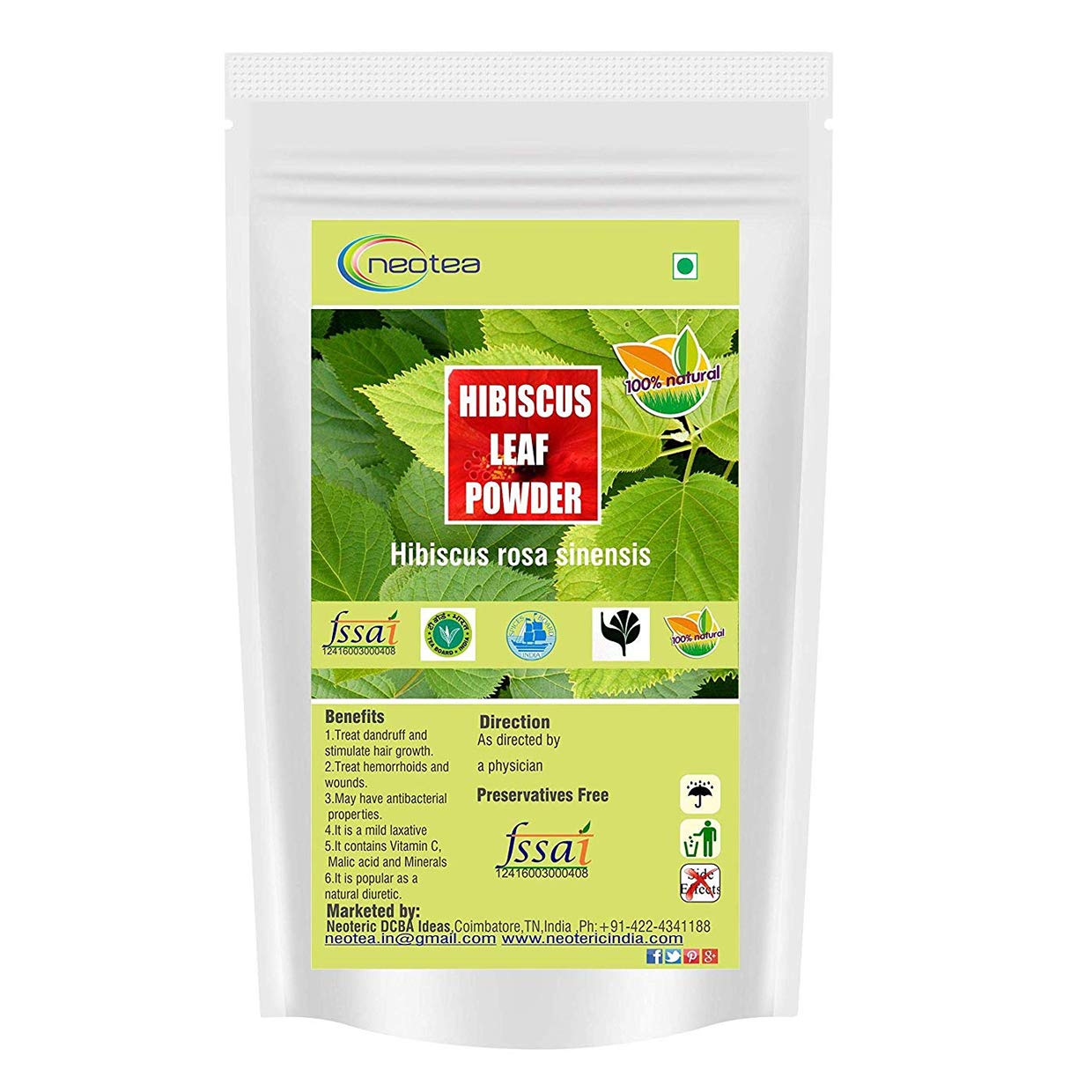 Neotea Hibiscus Leaf Powder | Sembaruthi Ilai | 300GM (10.58 OZ) – Natural Hair Fall Treatment, Promotes Hair Growth, Chemical-Free Hair Wash
