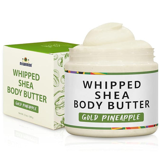 AKWAABA New Whipped Shea Body Butter (Gold Pineapple) - Moisturizes, Glows & Softens Skin | Natural Raw Shea Butter | For Dry Skin | 12 oz / 340 g