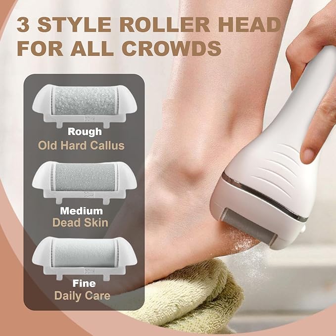 Callus Remover for Feet, Pedicure Tools for Feet with 3 Grinding Heads, Waterproof Foot Callus Remover for Dead Cracked Dry Skin Calluses