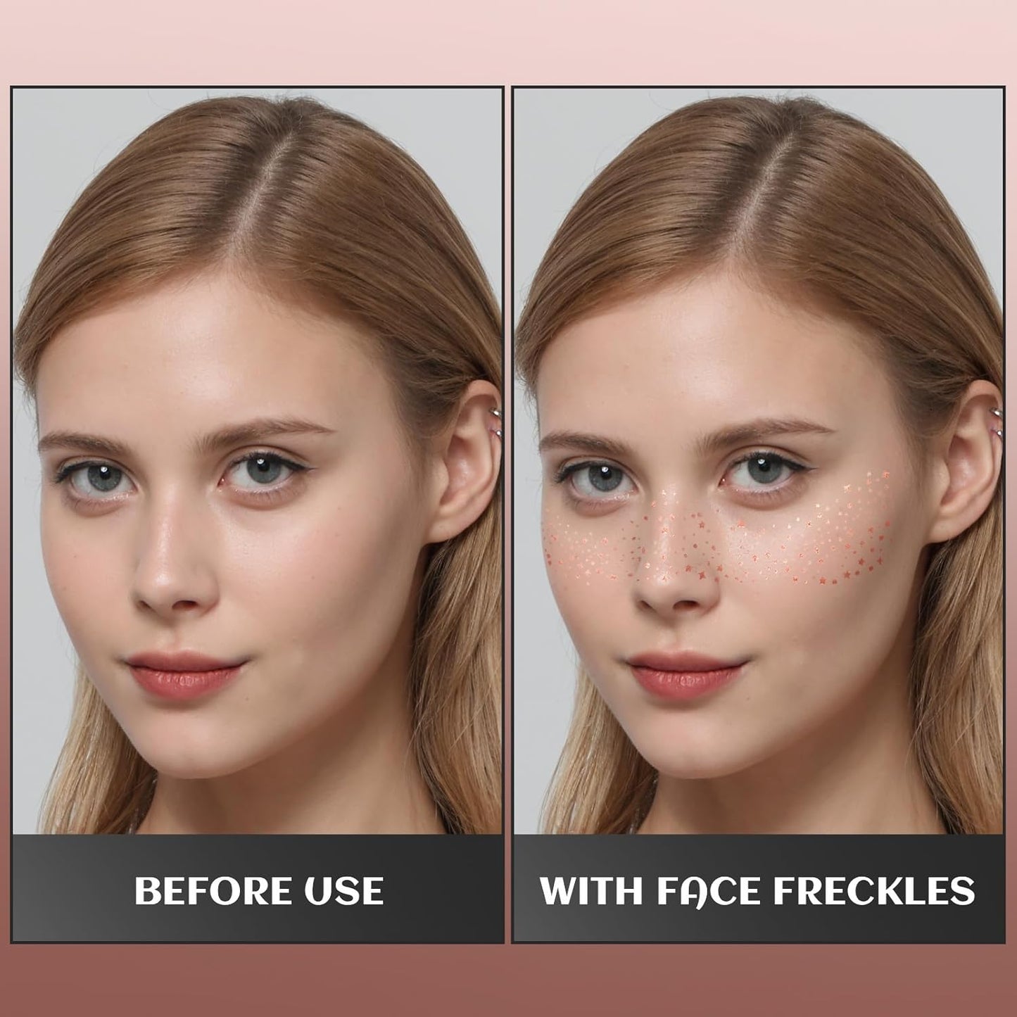 12Pcs Glitter Freckles Rose Gold, Glitter Freckles Cute Face Freckles, Face Glitter for Women Makeup Patches Makeup Freckles for Women Rose Gold