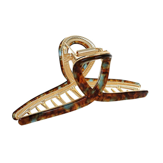 Metal Butterfly Hair Clips for Long Thick Hair - Large 4.7" Strong Hold Acetate Hair Clamps for Women and Girls, 1 Pc (brown blue)