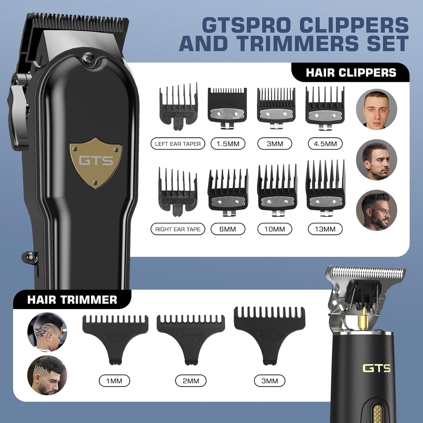 GTSPro Hair Clippers for Men, Clippers and Trimmers Set, Barber Clippers, Electric Hair Trimmer with Box, Gifts for Men Black