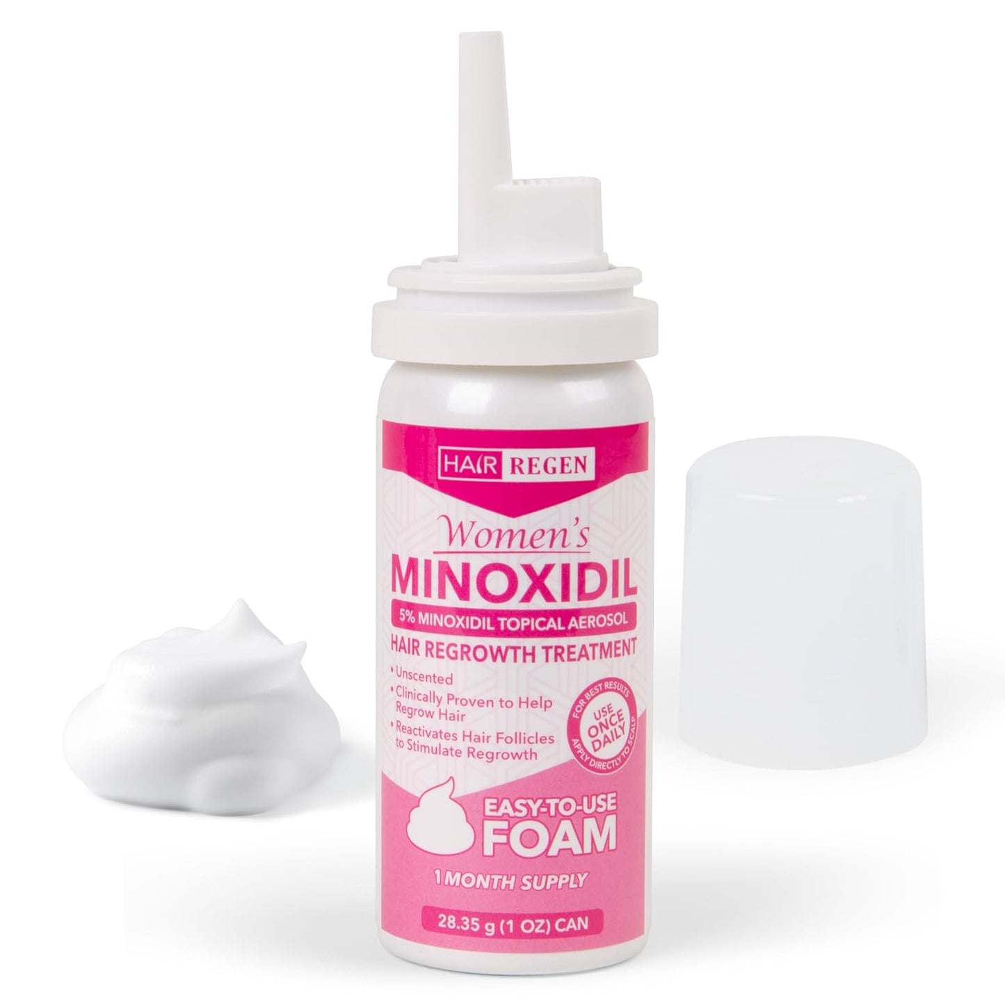 Hair-Regen Women’s 5% Minoxidil Foam – 1-Month Supply for Hair Regrowth – Clinically Proven Topical Treatment for Thinning Hair, Hair Loss & Female Pattern Baldness – Minoxidil for Women