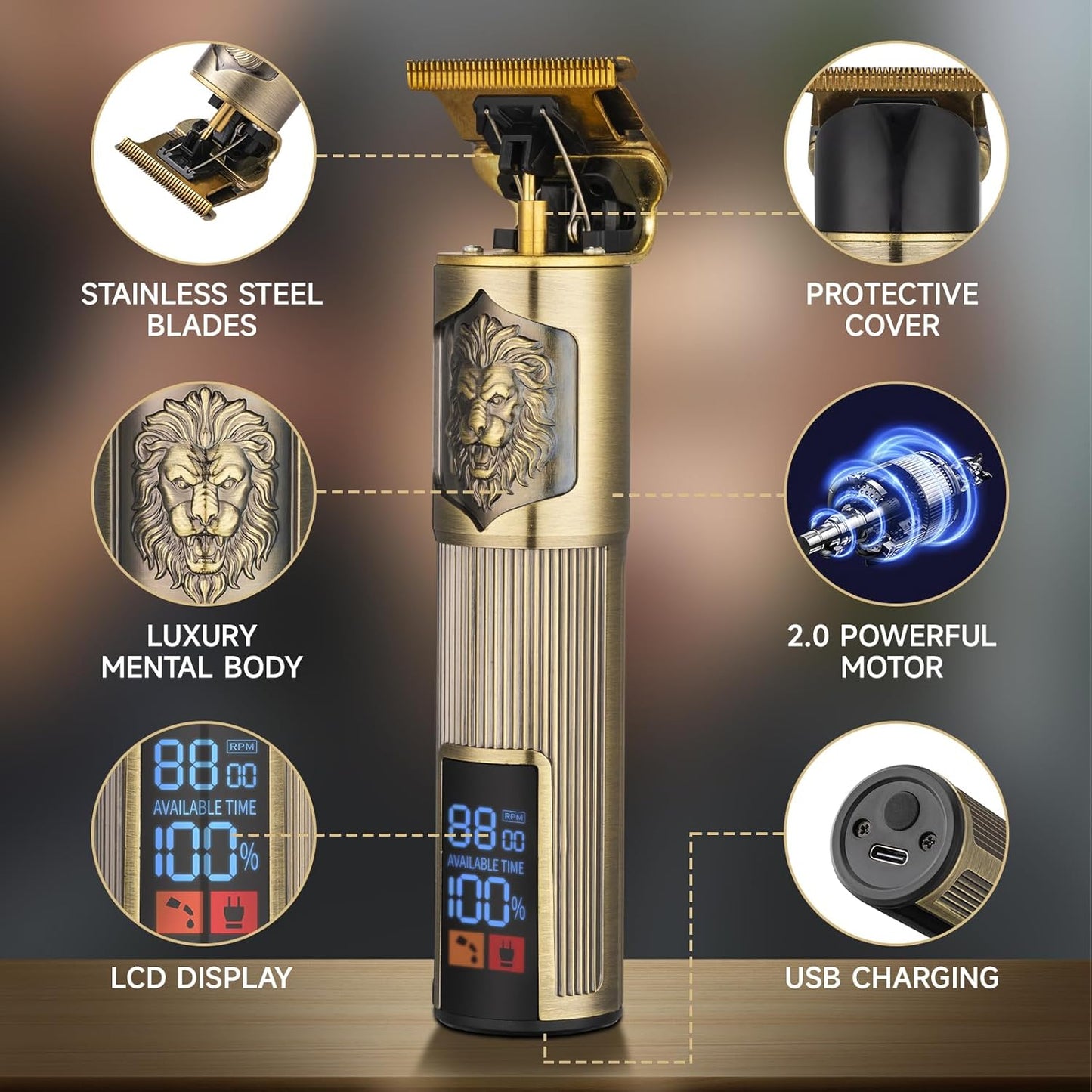 T-Blade Trimmer for Men Professional Hair Clippers Barber Beard Trimme Hair Trimmer with LCD Display T Liners Cordless Zero Gapped Shavers Edgers Clipper for Hair Cutting