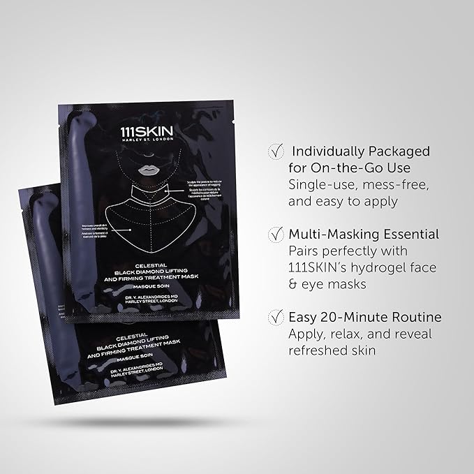111SKIN Black Diamond Lifting & Firming Neck Mask, Hydrogel Neck Wrinkle Masks for Fine Lines & Sagging Skin on Chest & Décolletage with Peptide & Niacinamide, 5 Sheet Masks (1.45 fl oz Each)