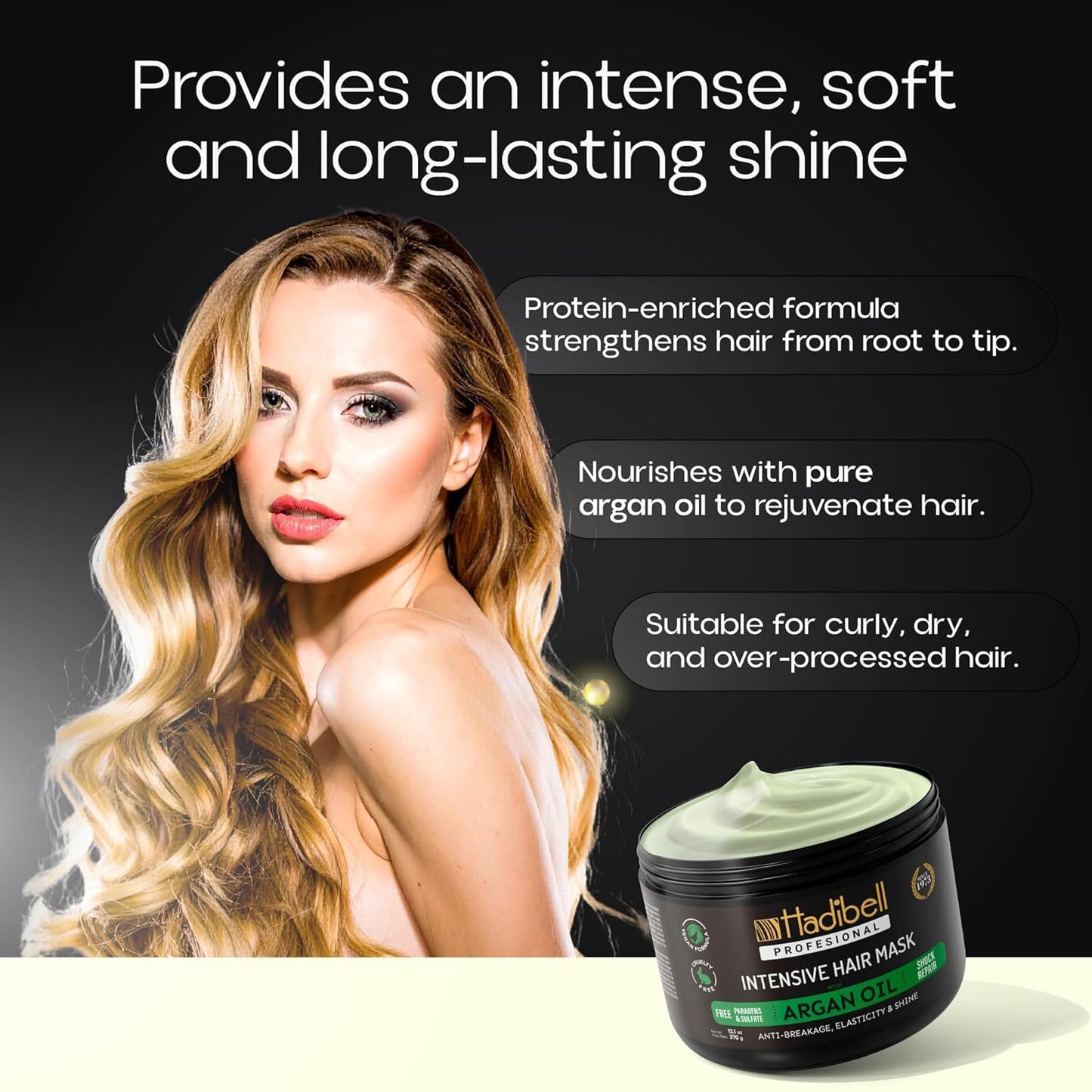 Hydrating Argan Hair Mask & Scalp Massager, Deep Conditioner for Dry, Frizzy or Curly Hair, Deep Repair for Damaged Hair Care Treatment 13.1 oz - Silicone Scalp Scrubber for Dandruff and Exfoliating