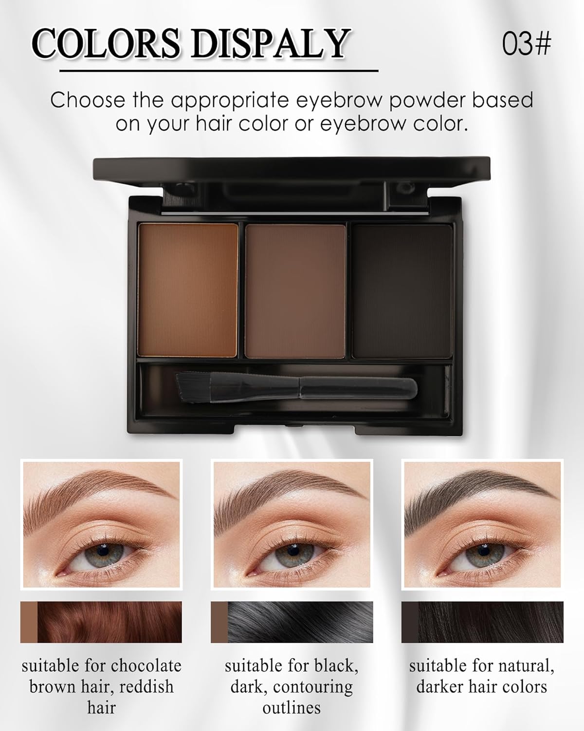 Eyebrow Powder Kit,3 Color Auburn Brown Black Gray Eye Brow Powder Palette with Razor Brush, Long Lasting Waterproof Brow Filler Fill & Sculpt Full Eyebrows, Thanksgiving Makeup Gift Set for Women-03