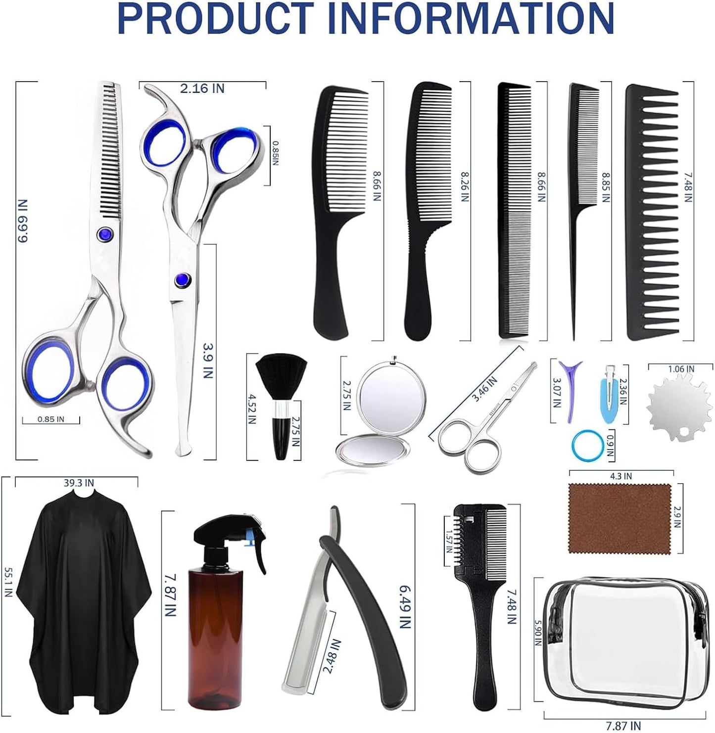 Hair Cutting Scissors Kit,27PCS Professional Stainless-Steel Sharp Barber Professional Hairdressing Shears Set with 6.5 Inch Cutting Scissors,Thinning Shears for Man Woman Adults Kids Home Salon