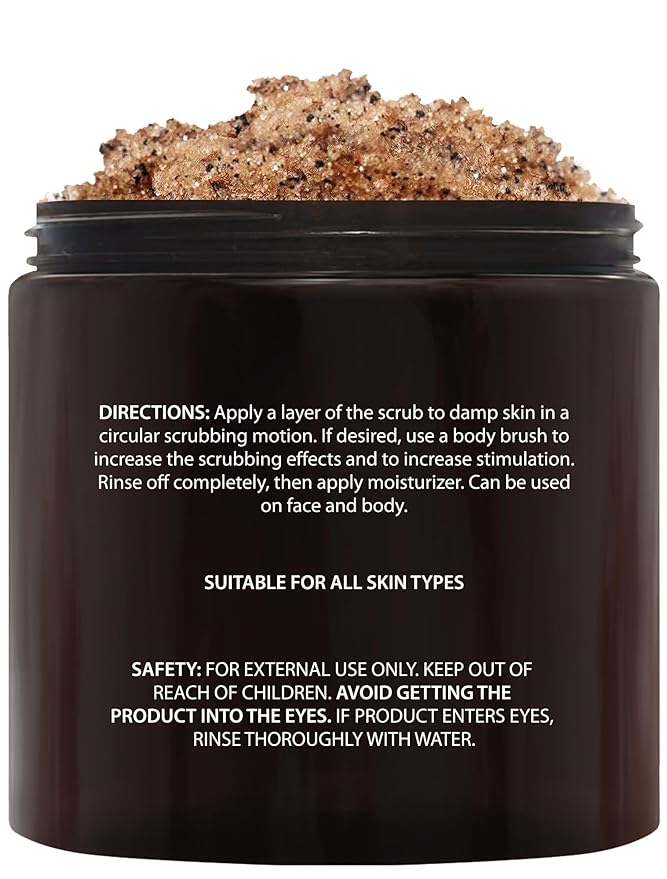 Brooklyn Botany Dead Sea Salt and Arabica Coffee Body Scrub 10 oz - Moisturizing and Exfoliating Body, Face, Hand, Foot Scrub - Fights Stretch Marks, Fine Lines, Wrinkles - Great Gifts for Women & Men