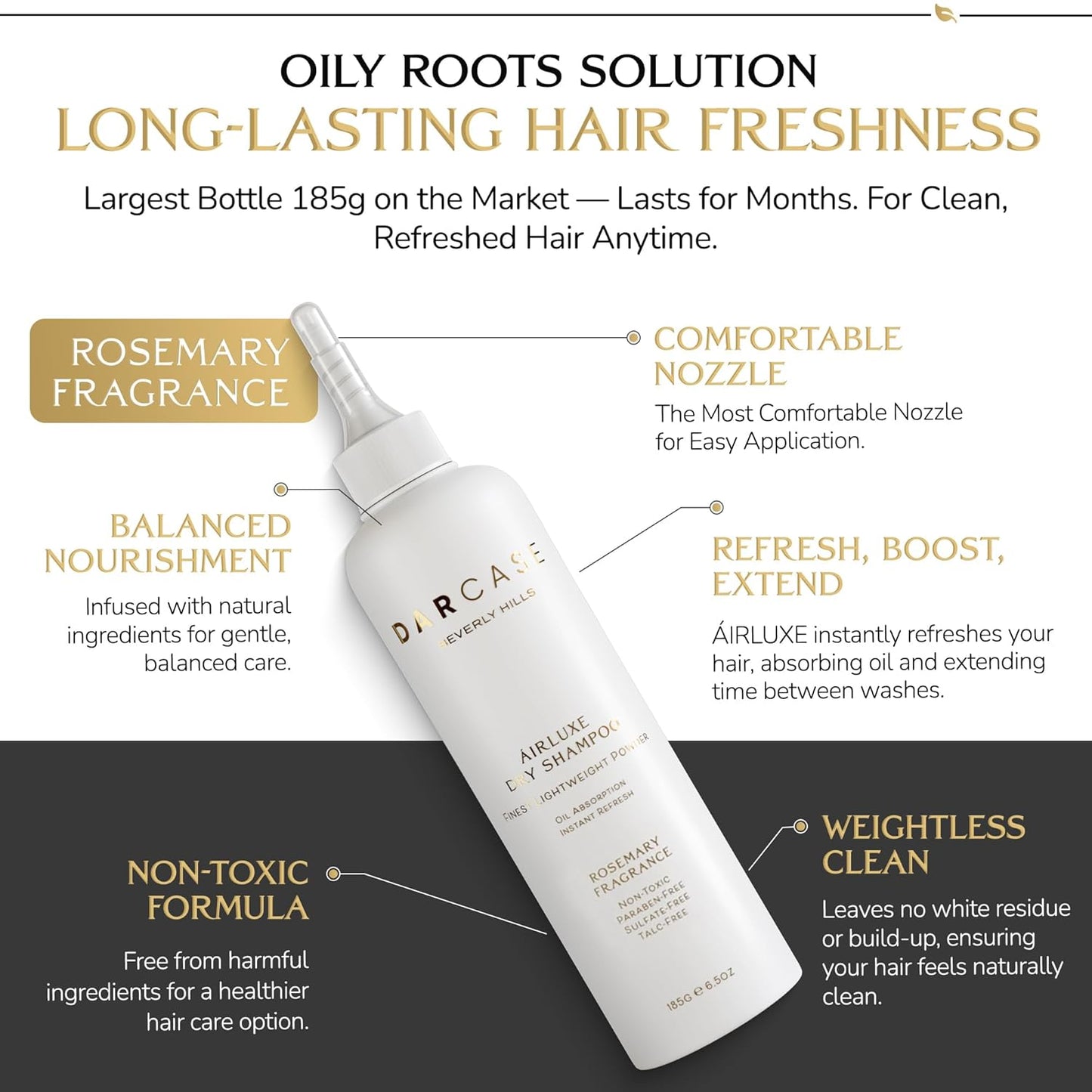 DARCASE Premium Dry Shampoo for Women - Non Aerosol Dry Shampoo Powder - Talc-Free & Hair Refreshing Powder Shampoo for Men & Women - For All Hair Types - 6.5oz - Rosemary