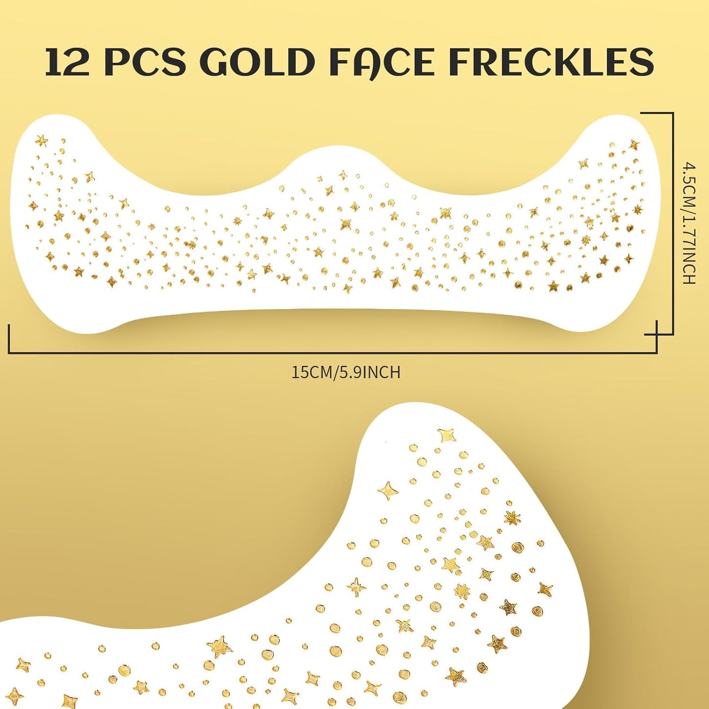 12Pcs Glitter Freckles, Glitter Freckles Gold Freckles, Face Glitter for Women Makeup Patches, Makeup Gold Freckles for Girls Women