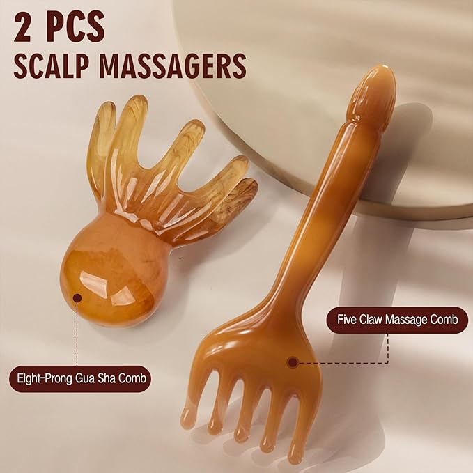 AGLOO 2 Pcs Scalp Massagers - Resin Five Claw & Eight-Prong Manual Massage Tools for Head Eye Face Neck and Shoulder Relaxation - Gift for Men & Women