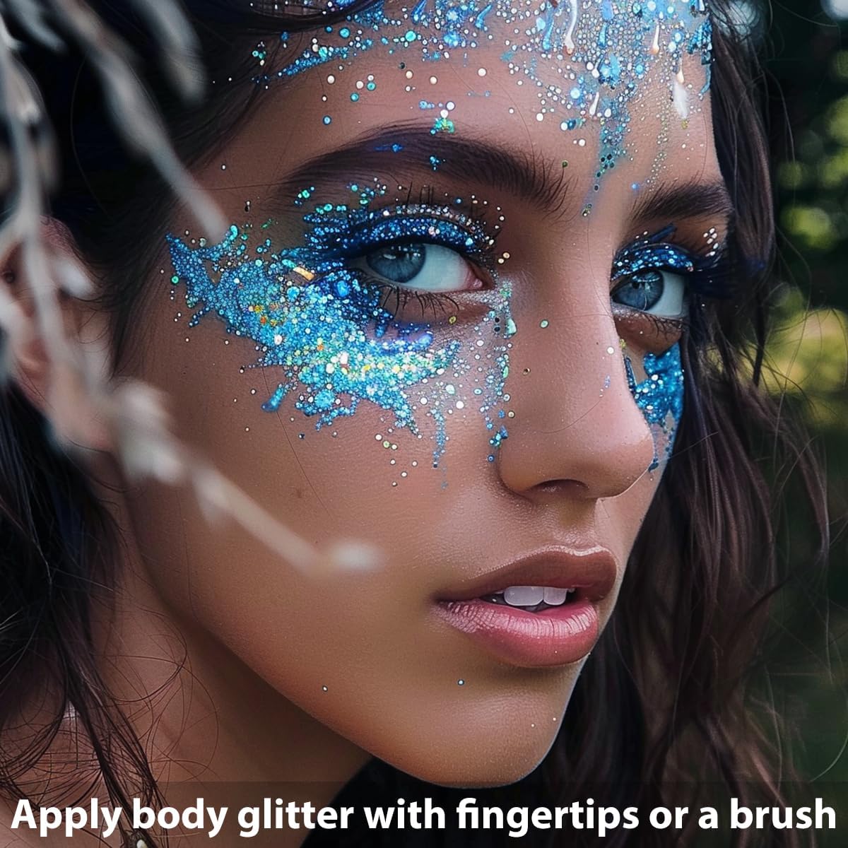 Mysense Blue Body Glitter Stick,Face Hair Glitter Makeup,Sparkling Mermaid Sequins Chunky Glitter Face Paint,Singer Concert Outfit Festival Rave Accessories for Women and Kids