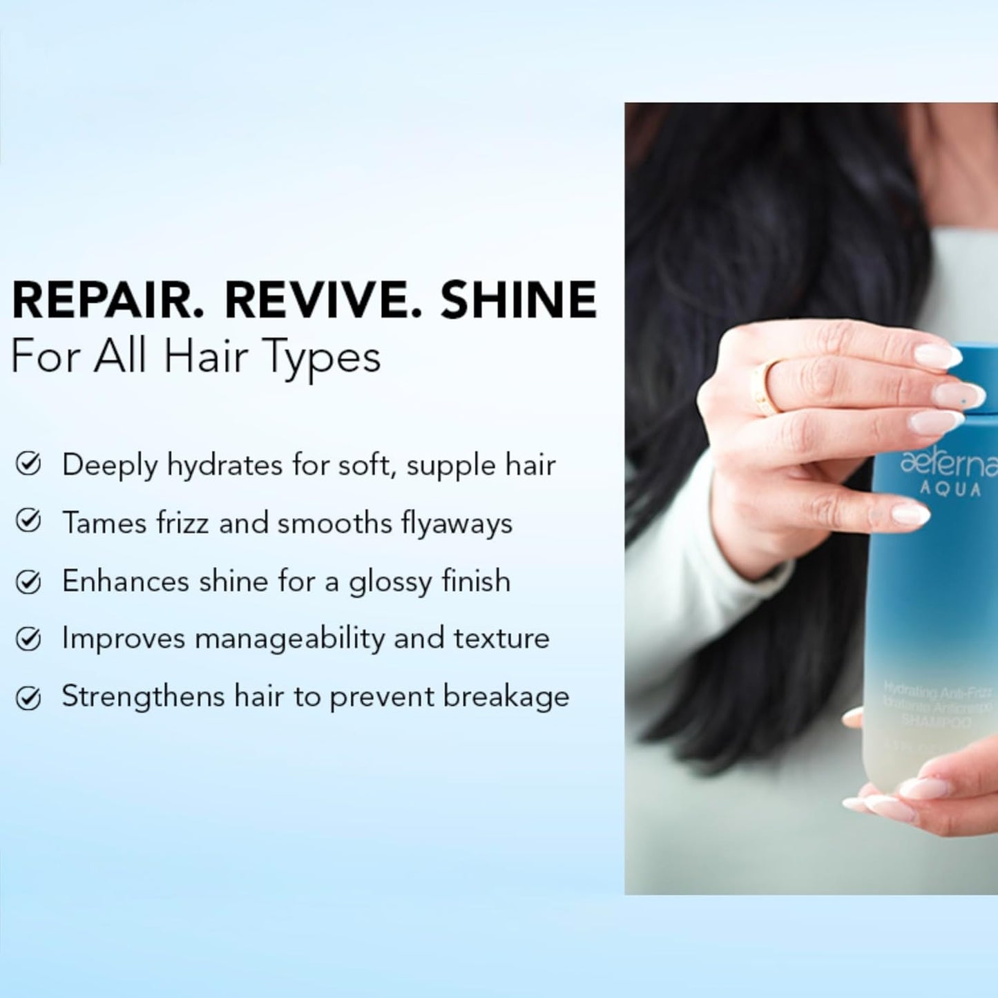 Aeterna AQUA Hydrating Anti-Frizz Shampoo – Color-Safe, Sulfate-Free – With Aloe Vera, Almond & Linseed Oil for Smooth, Strong & Healthy Hair – 250ml