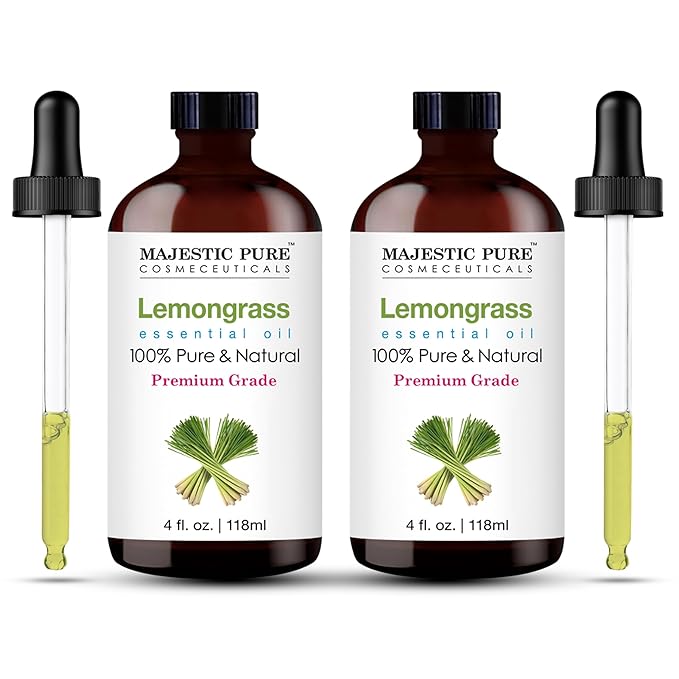 MAJESTIC PURE Lemongrass Essential Oil | 100% Pure and Natural Oil | Premium Grade Essential Oils for Hair Care, Home Diffusers, Skin, Aromatherapy, Massage and Humidifiers | 4 Fl Oz (Pack of 2)