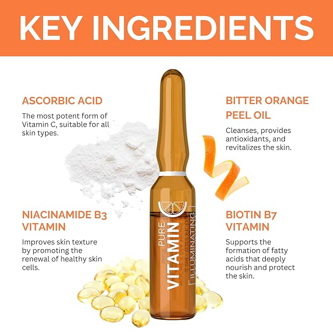 Noche Y Dia Vitamin C Ampoule Oil - Anti Aging Face Moisturizer Serum with Ascorbic Acid - Hydrate and Firm Skin - Boost Collagen - 12 x 2mL (.07 fl oz)