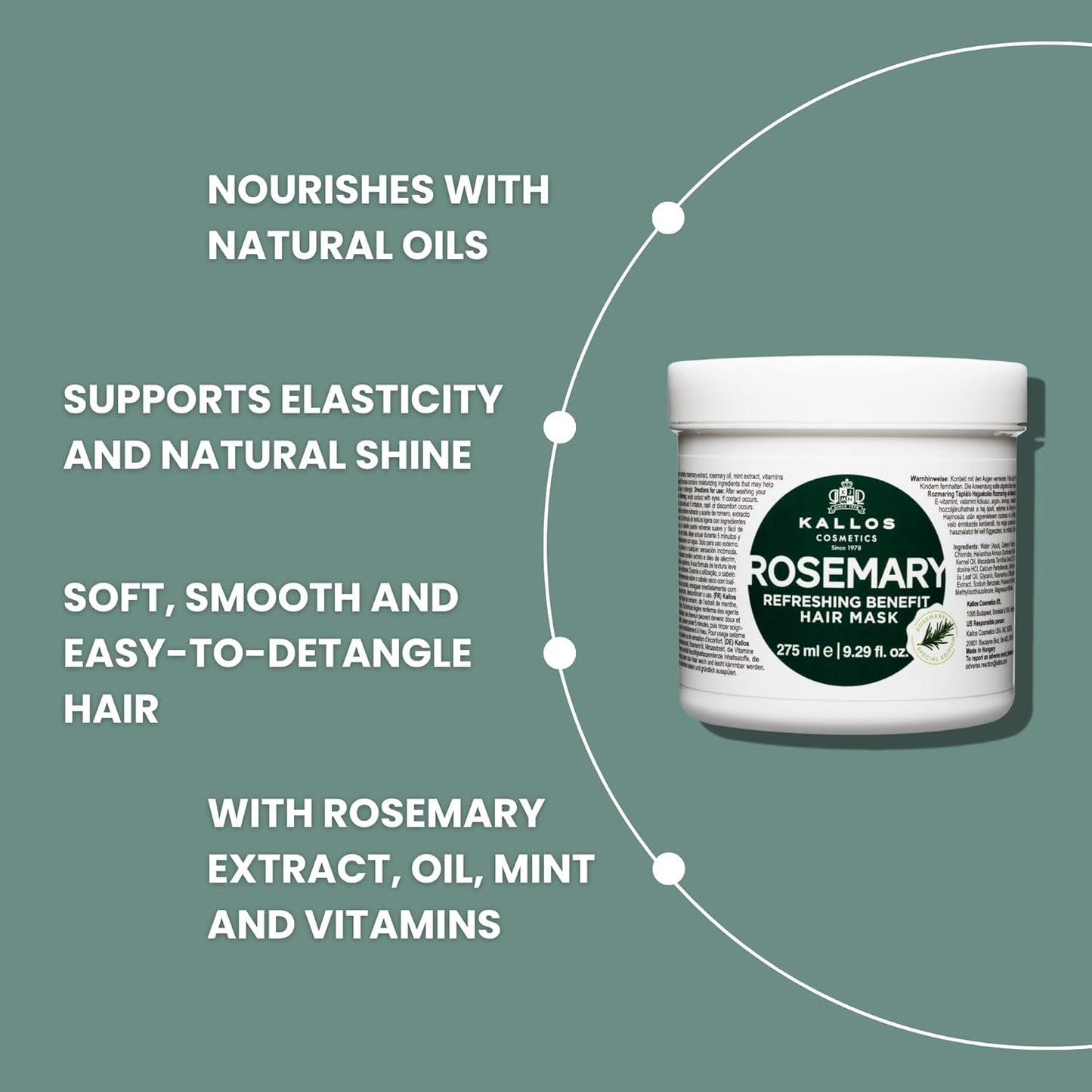 Kallos KJMN Rosemary Hair Mask with Rosemary, Mint & Natural Oils 275 ml - 9,29 Fl Oz