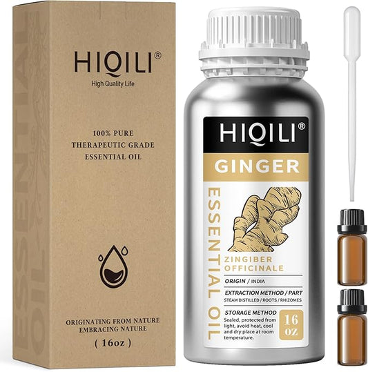 HIQILI 16 Fl Oz Ginger Oil, 100% Pure Natural Ginger Essential Oil for Hair, Massage, Skin - 500ML