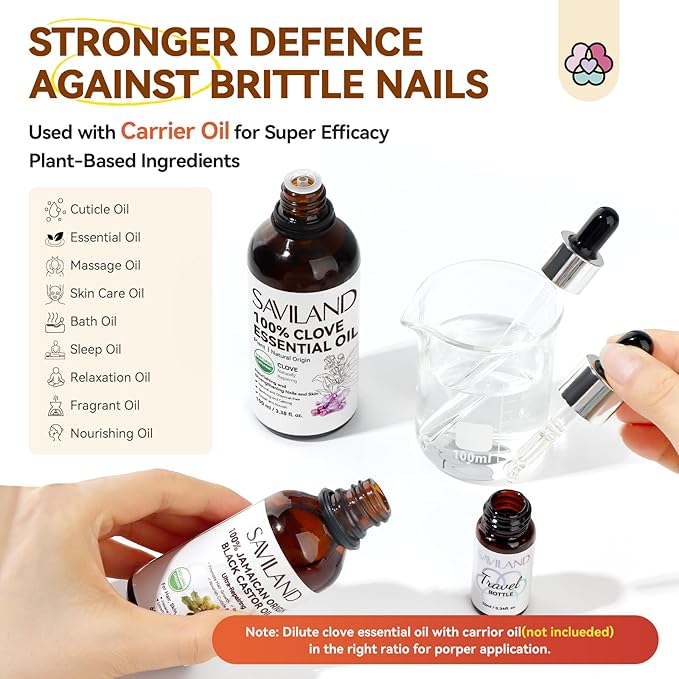 SAVILAND Clove Oil for Effective Brittle Nails Repair: Natural Clove Essential Oil 100% Pure Orangic Nail Growth for Damaged Nails Toenail Renewal Cuticle Hand Foot Care Home