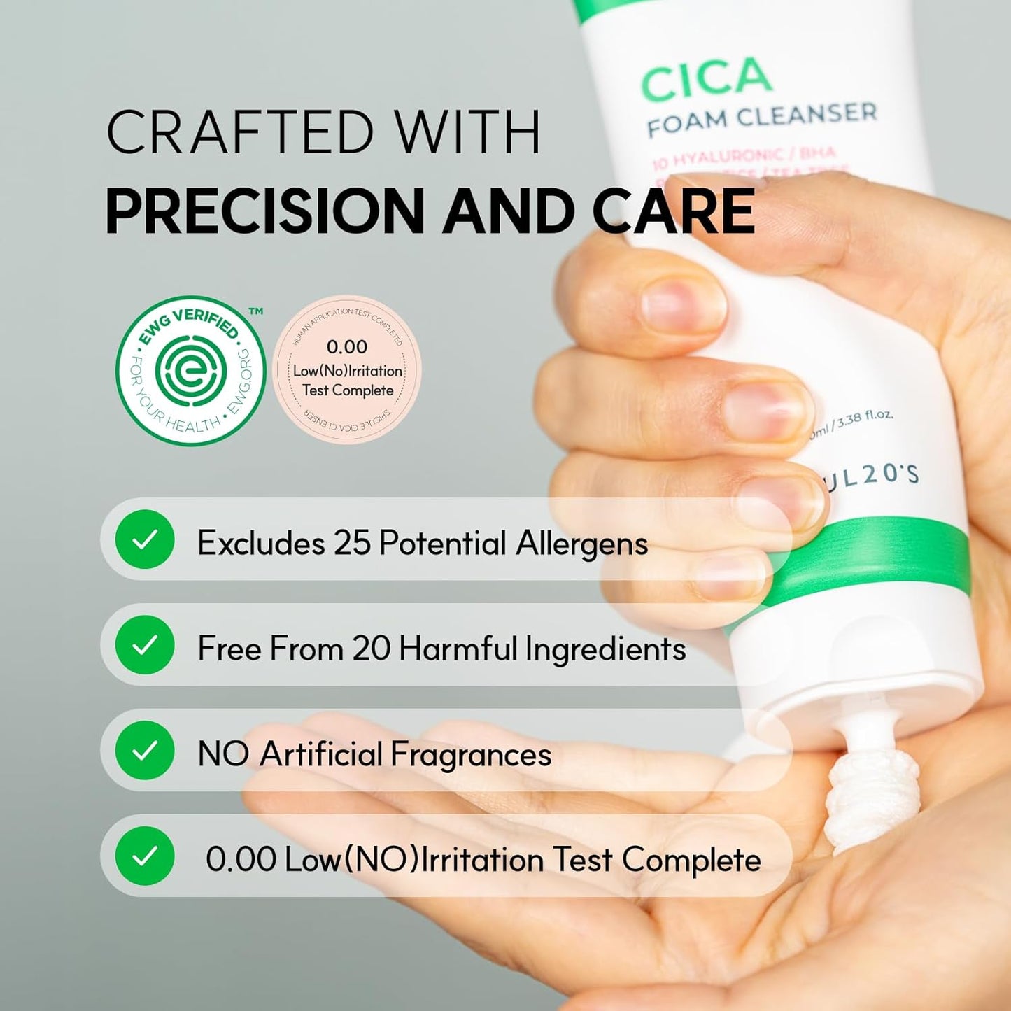 Spicule CICA Foam Cleanser, 3.38 fl oz/100ml | Hydrating Korean Face Wash with Centella Asiatica, Hyaluronic Acid & Tea Tree, Gentle Daily Cleanser for Sensitive & Acne-Prone Skin