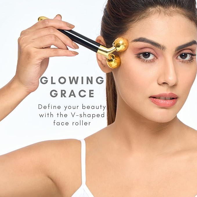 Black & Gold 3D Electric Facial Roller Massager Set, V Shape Roller & T Shape Massager, 3D Facial Roller, Skin Care Tools, Personal Massager