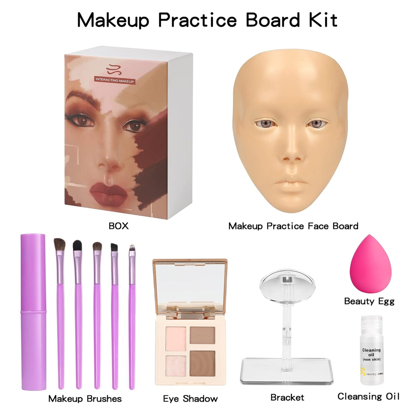 Makeup Practice Face, 5D Reusable Silicone Make up Practice Board Mannequin Face with Makeup Brushes Sponge Set and Eyeshadow Board Kit for Emerging Artist, Girl's Gift, Yellow