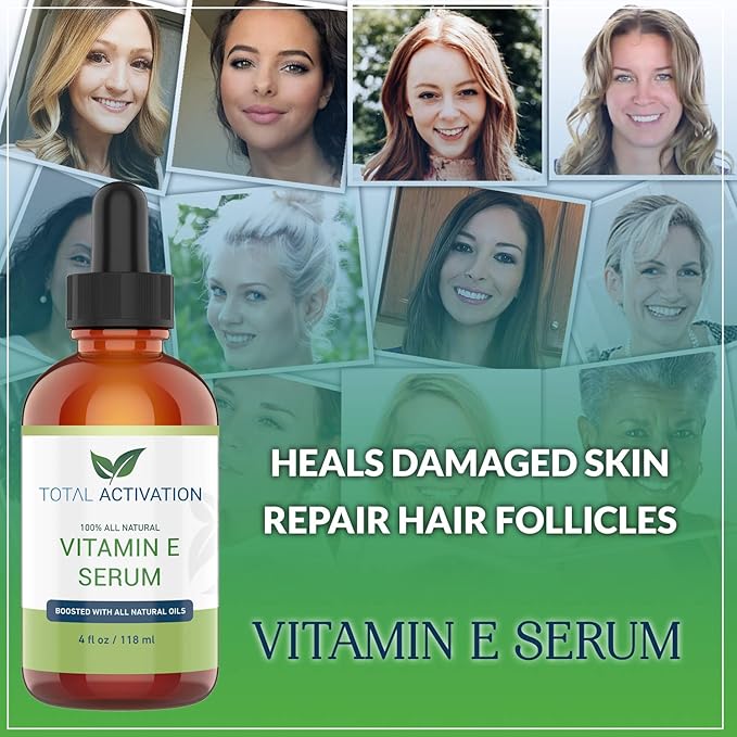 Large 4 oz Organic Vitamin E Oil 100% Pure Cold Pressed for Skin Face Hair Nail Growth, Dry Skin, Body Moisturizer Anti-Aging Skin Moisturizer compare with Vitamin E Cream Scar Minimizer Cream