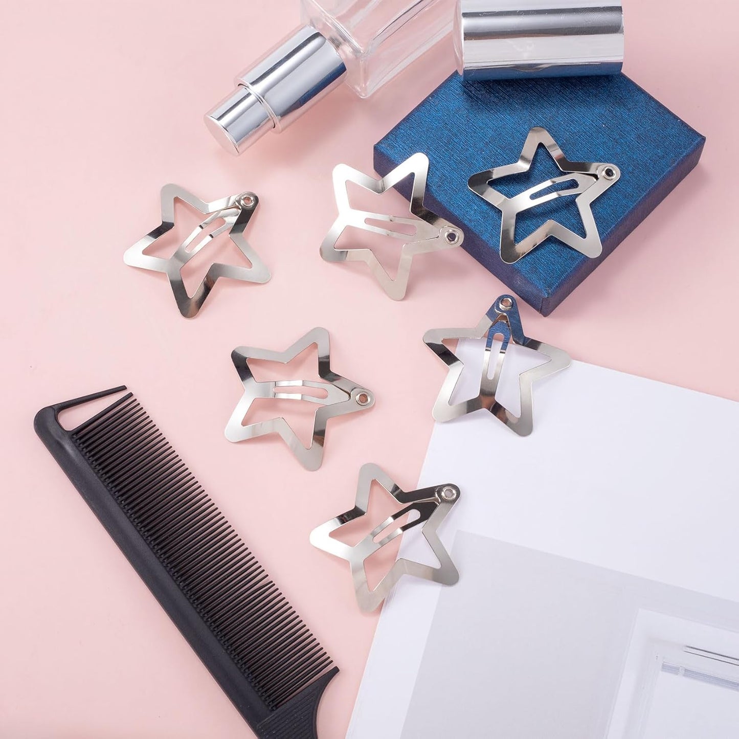 Joez Wonderful 20 Pcs Silver Star Hair Clips, Metal Hair Snap Clips for Women and Girls, Non-Slip Fashion Hair Accessories
