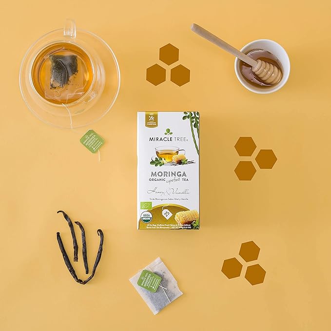 Miracle Tree - 3 Count of Organic Moringa Superfood Tea, 25 Individually Sealed Tea Bags, Honey & Vanilla (Keto, Detox, Energy/Immunity Booster, Vegan, Gluten-Free, Organic, Non-GMO, Caffeine-Free)