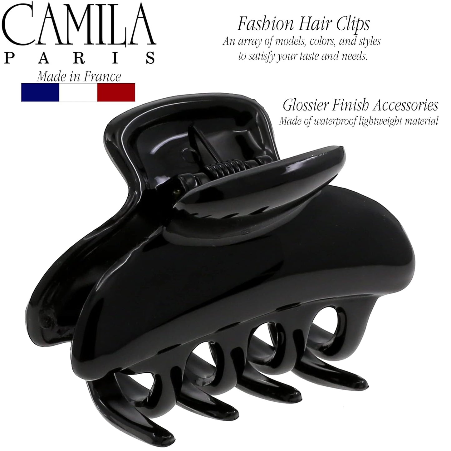 Camila Paris CP3550 French Hair Clip for Women, Small, Black 2.5 Inch Girls Hair Claw Clips Jaw Fashion Durable Styling Hair Accessories for Women, Strong Hold No Slip Grip, Made in France