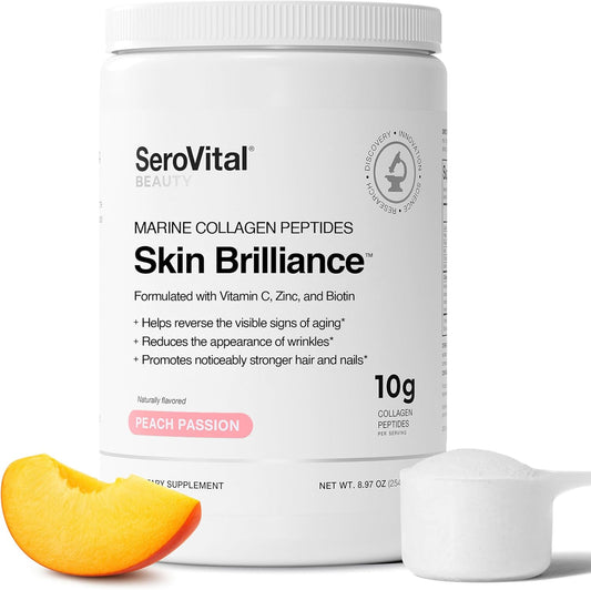 Serovital Skin Brilliance - Marine Collagen Peptides Powder - Hydrolyzed Type I & II Fish Collagen - Skin, Hair & Nails – 8.97 oz