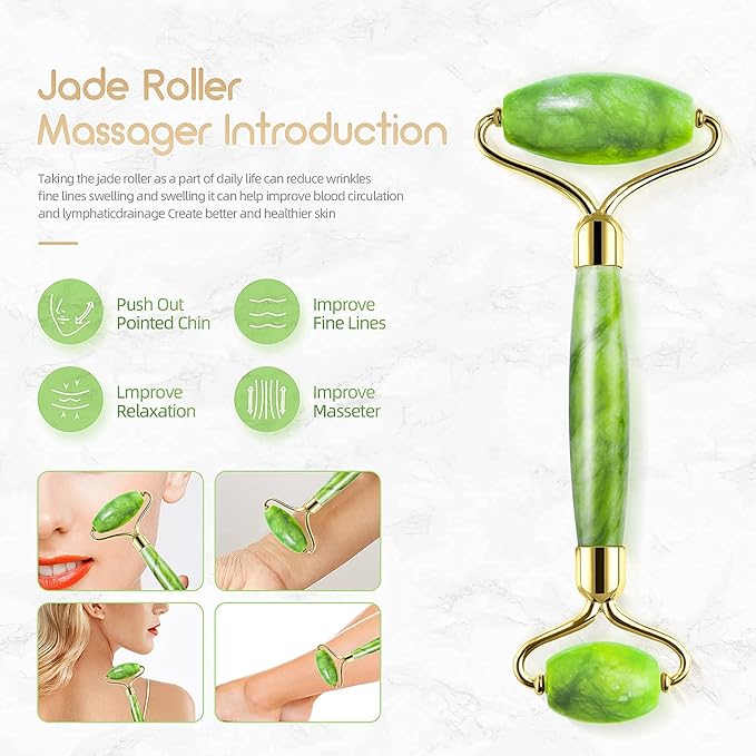 AECW (Jade Roller + Ice Roller) 2 in 1 Ice Roller for Face & Eye Puffiness Relief and Jade Roller for Face Eyes Body Neck Facial Massage Tool Roller