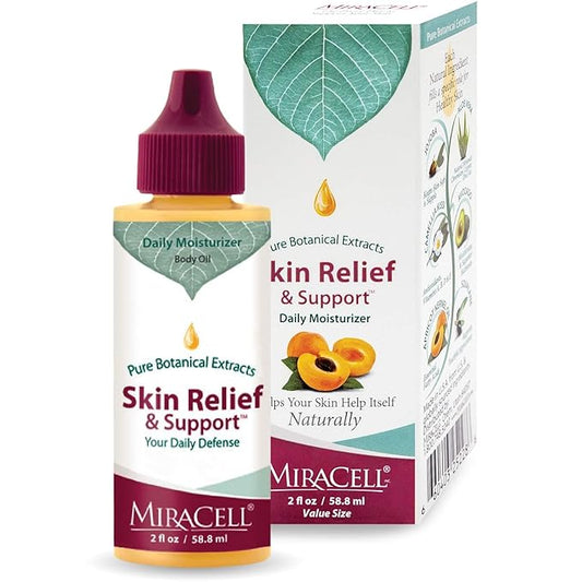 Miracell Skin Relief & Support Oil – Natural Face & Body Moisturizer with Apricot, Jojoba, and Vitamin E – Fast-Absorbing Hydration for Dry, Sensitive, or Rough Skin – 2 oz