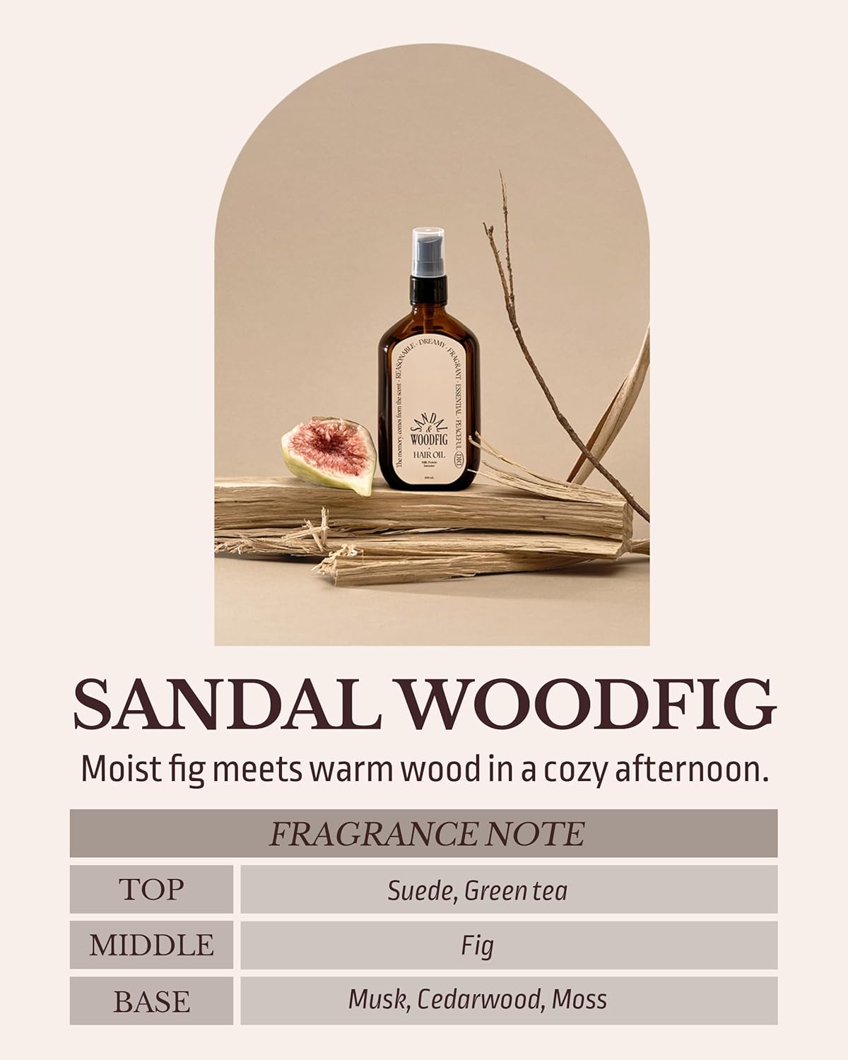 Milk Protein Intensive Perfume Hair Oil - Korean Anti Frizz Nourishing & Smoothing Hair Serum - Cozy Wood & Fig Scent - with 10,000ppm Argan Oil & 6 Plant-Based Oils, 3.38 fl.oz.