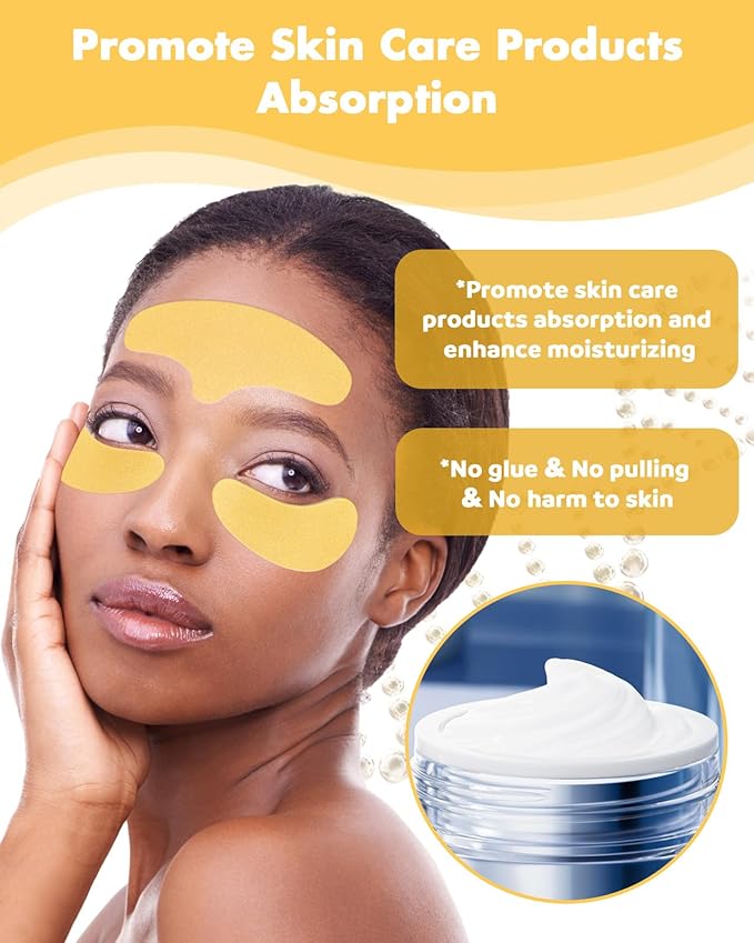 Silicone Forehead Wrinkle Patch - Non-Glue Reusable Forehead Wrinkle Patch and Eye Patches Set, Silicone Patches for Wrinkles, For Use with Face Cream or Lotion, Metal Eye Massage Stick&Tin Case, Gold