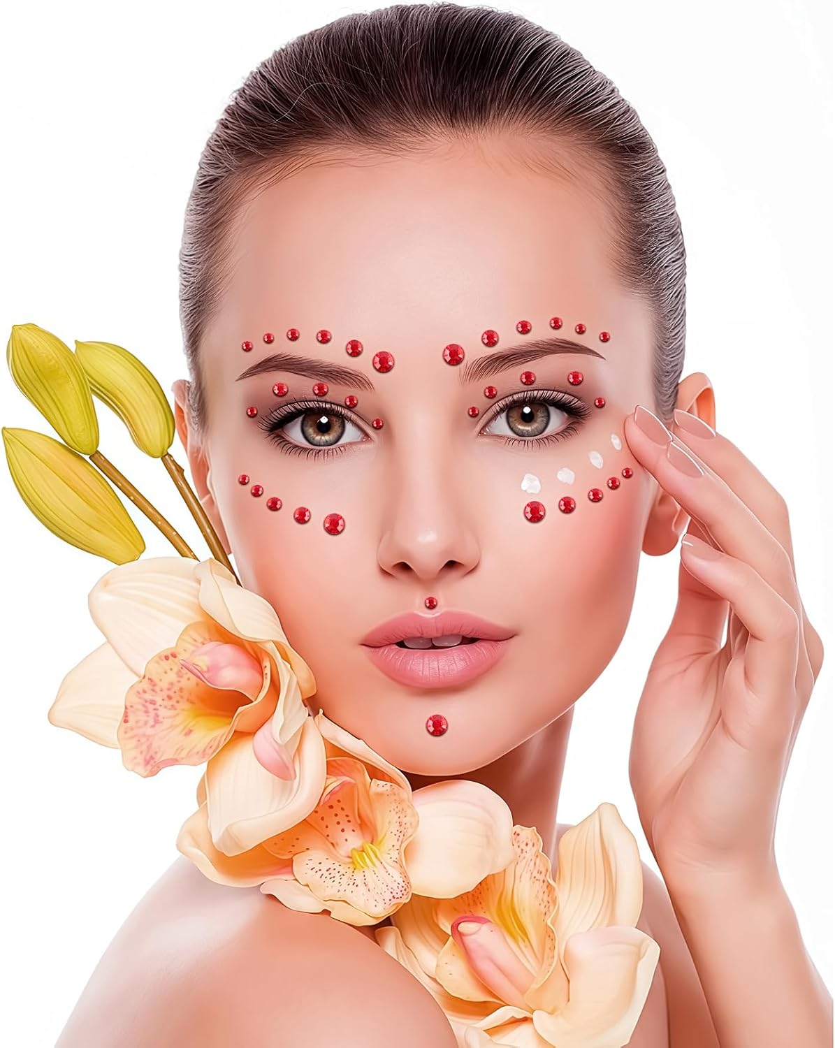 591pcs Face Gems Hair Gems Pearls, Self-Adhesive Face Jewels Eye Rhinestones 3/4/5/6/8 mm Face Gem Stick on, Halloween Makeup Gems Rave Accessories for Face Eyes Body Makeup (15.red)