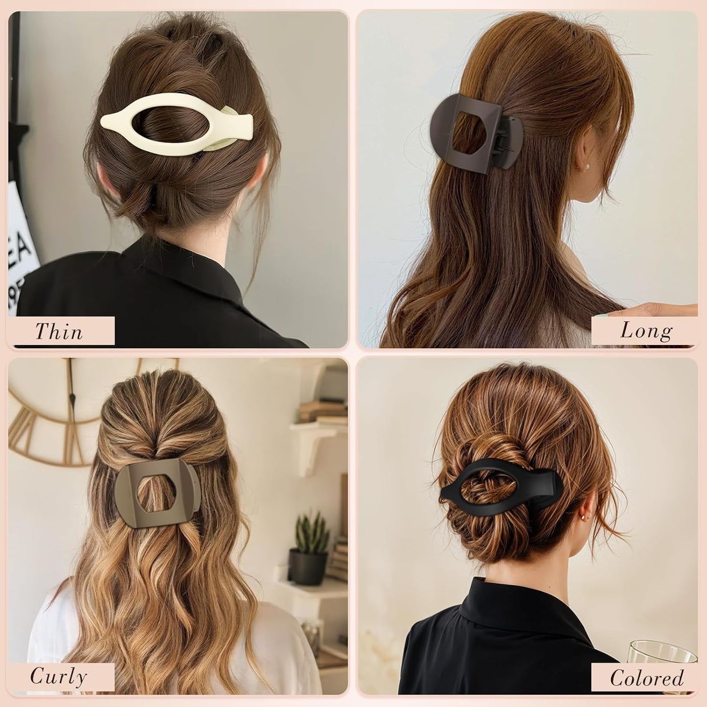 Obeoby 8 PCS Flat Claw Clips for Women, 2 Types French Flat Hair Clips Hair Accessories Barrettes Large Medium (Neutral Color)