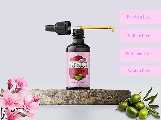 Kyria Greek Extra Virgin Olive Oil For Skin Care - Body Oil - Unrefined Cleansing Oil - Vitamin E - Face Moisturizer For Women - Active Skin Repair - 100% Pure cold pressed Greek Olive Oil - 2 FL OZ