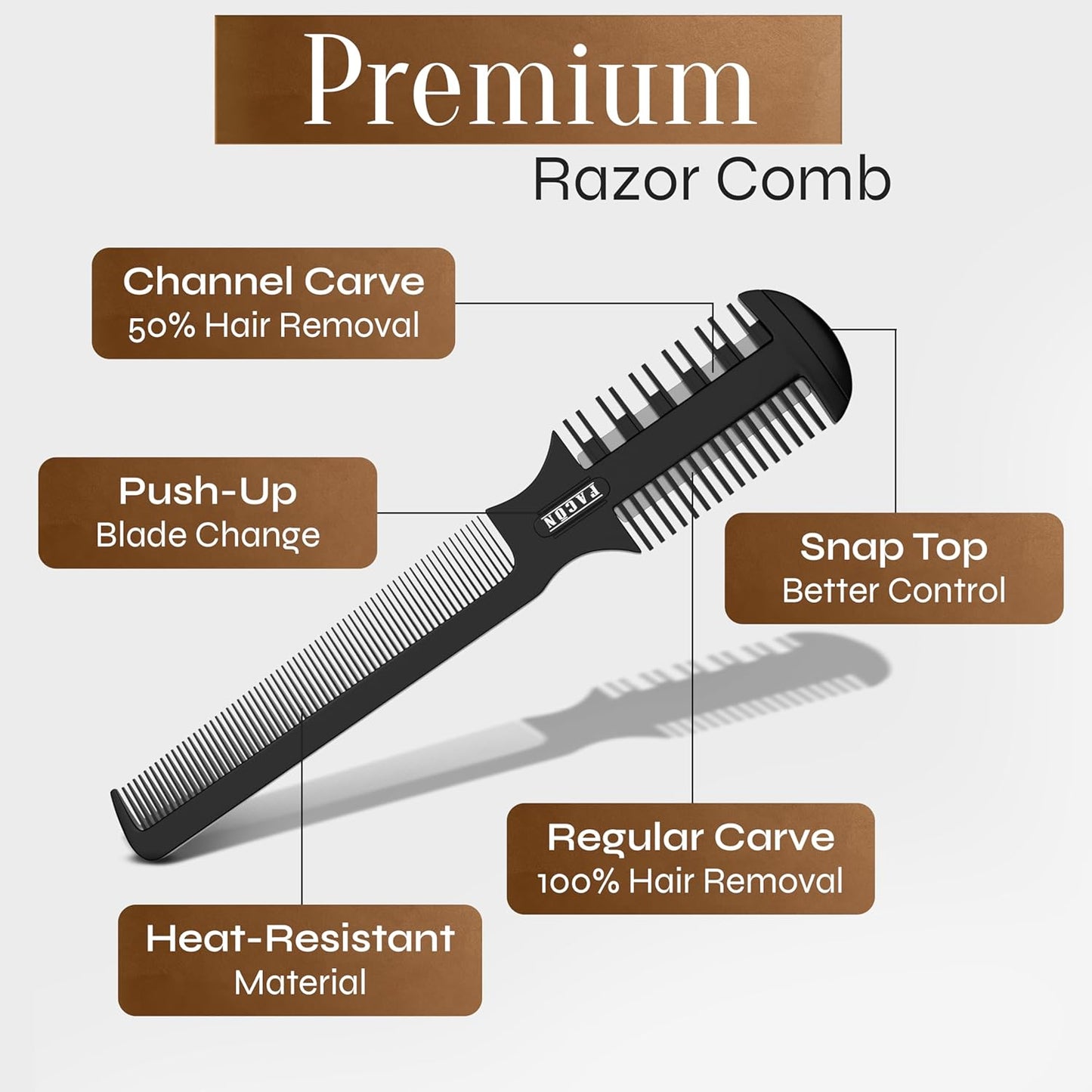 Facón Razor Comb for Hair Cutting - Professional Hair Cutting Comb Kit with 12 Replacement Blades, Double Edge Shaper for Salon & Home, Premium Styling Thinning Texturizing Split Ends Trimming Razor