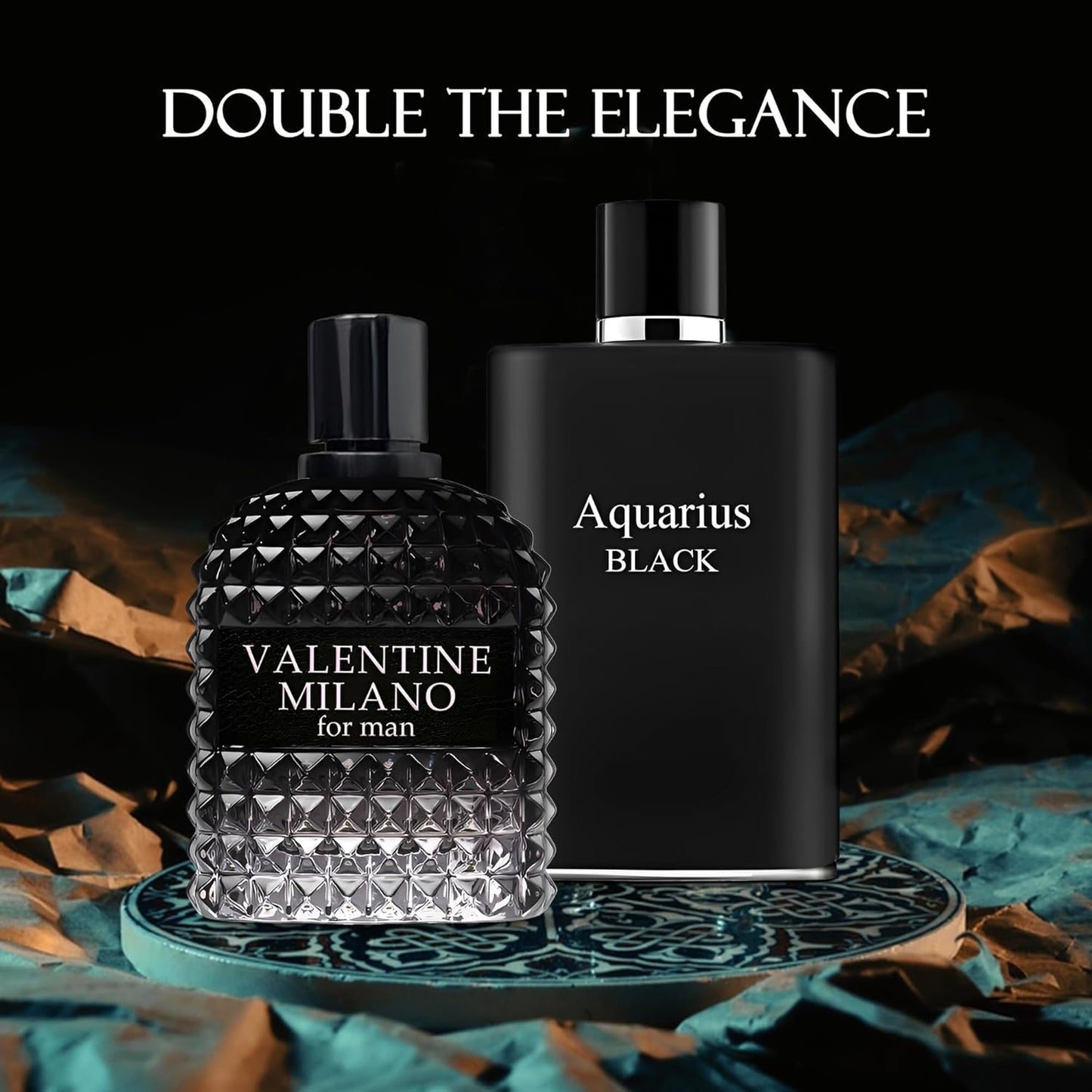 2PCS Valentine Milano/Aquari Black Eau De Toilette for Men-Fresh,Romantic Scent Perfume for Men 3.4 Fl Oz Each Mens Cologne For All Skin Daily Used