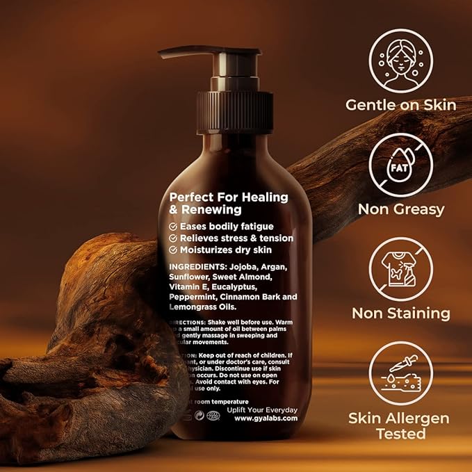 Soothing Massage Oil for Sore Muscles & Destressing Massage Oil for Sore Muscles Set - 100% Natural Aromatherapy Grade Essential Oils Set - 2x6.76 fl oz - Gya Labs