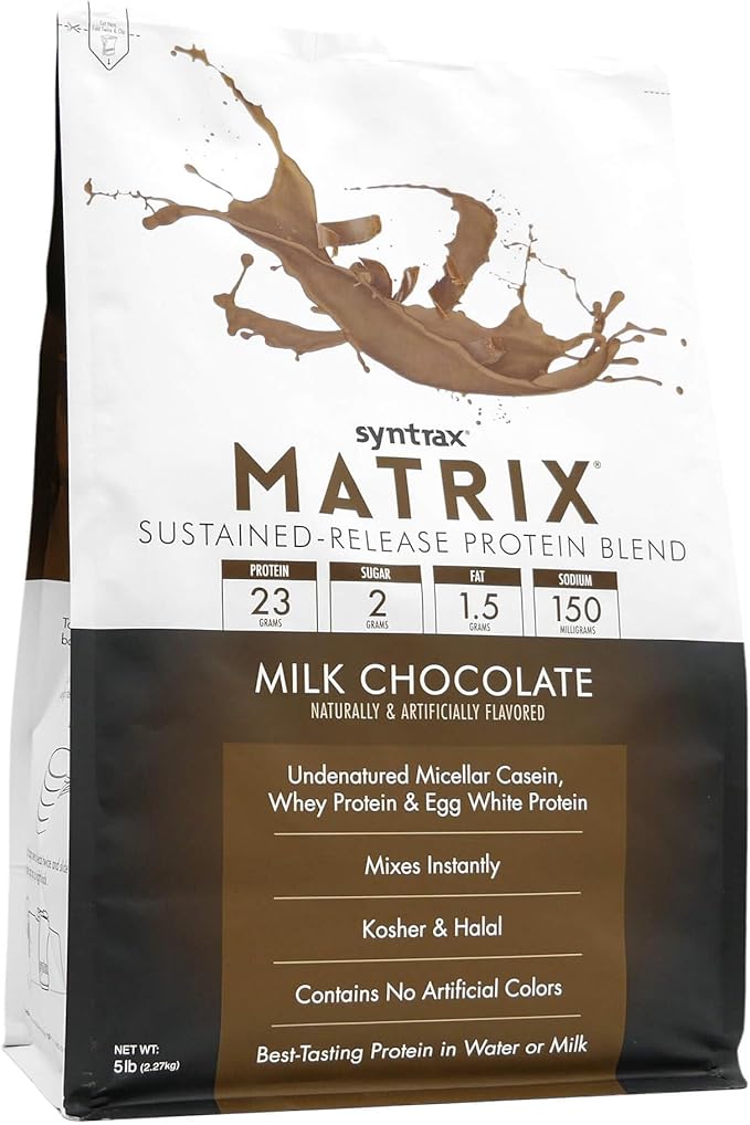 Syntrax Nutrition Matrix Protein Powder, Sustained-Release Protein Blend, Milk Chocolate, 5 lbs
