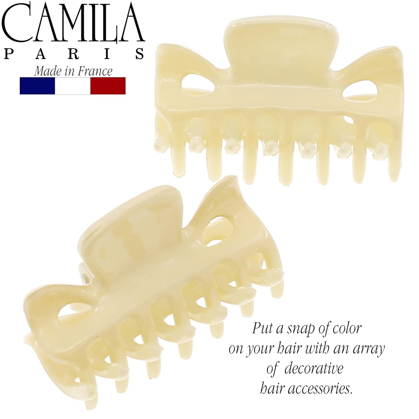 Camila Paris CP3512 French Hair Clip for Women, 1.5 inch Set of 2 Cream Girls Hair Claw Clips Jaw Fashion Durable Styling Hair Accessories for Women, Strong Hold No Slip Grip, Made in France