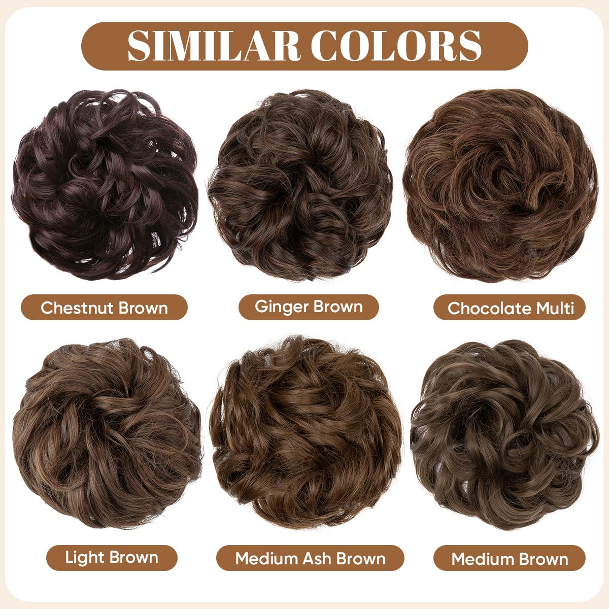 CJL HAIR Large Messy Bun Hair Piece Wavy Curly Scrunchies Synthetic Chignon Ponytail Hair Extensions Thick Updo Hairpieces for Women Chocolate Multi